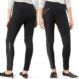 Athleta Ponte Luxe Black Faux Leather Accent Legging Women's Size Large